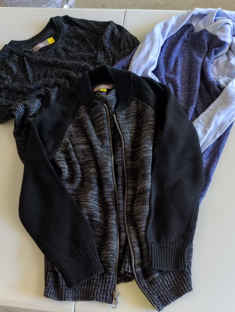 Kids Zip-Up Knit Jacket - Black & Gray